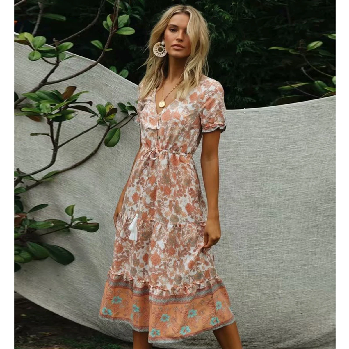 summer midi dresses with short sleeves
