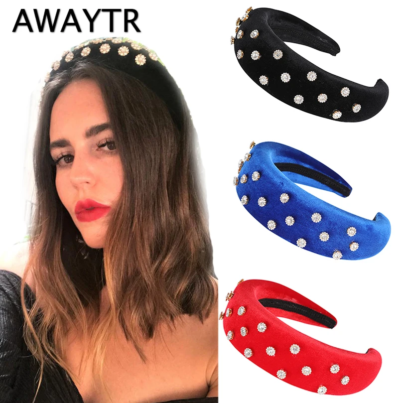 AWAYTR Новый Ретро бархатный спонж Rhinestone Hairband для женщин Мягкая повязка на голову для девочек аксессуары для волос украшения для волос