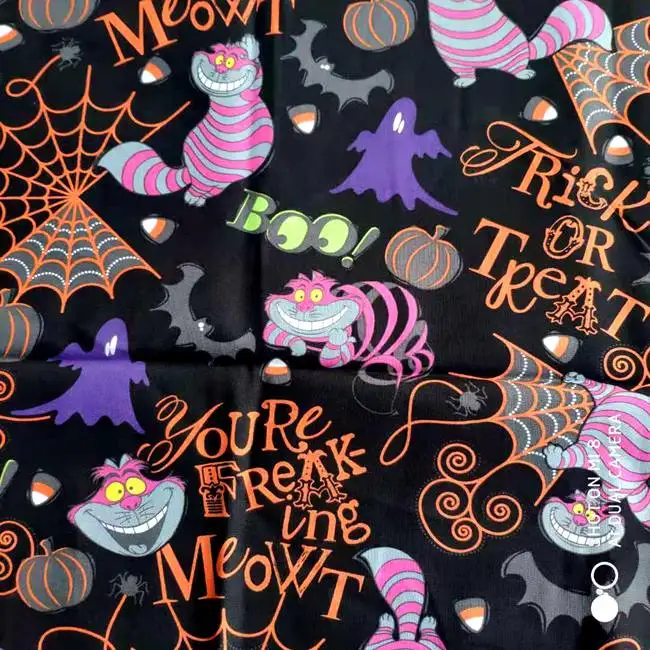 140cm Width Alice in Wonderland Cheshire Cat Trick or Treat Cotton Fabric for Baby Clothes Bags Halloween Decoration DIY-BK666 - Цвет: (2)