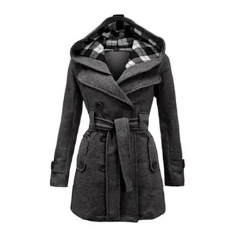 

Autumn Winter Women Fashion Long Wool Coats Red Outerwear Female Coat with Hat Casual Jackets Warm Fleece Overcoat sobretudo fem