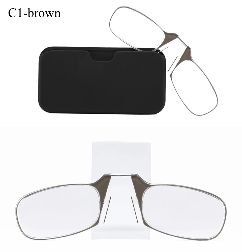 Портативные мини-очки для чтения на носу с зажимом SOS, чехол, подставка для телефона, тонкая оптика, стильные очки для дальнозоркости+ 1,00+ 1,50+ 2,00+ 2,50