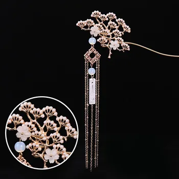 

FORSEVEN Classical Flower Simulated Pearls Tassel Hair Stick Chinese Traditional Hairpin Headwear Bridal Hair Accessories JL