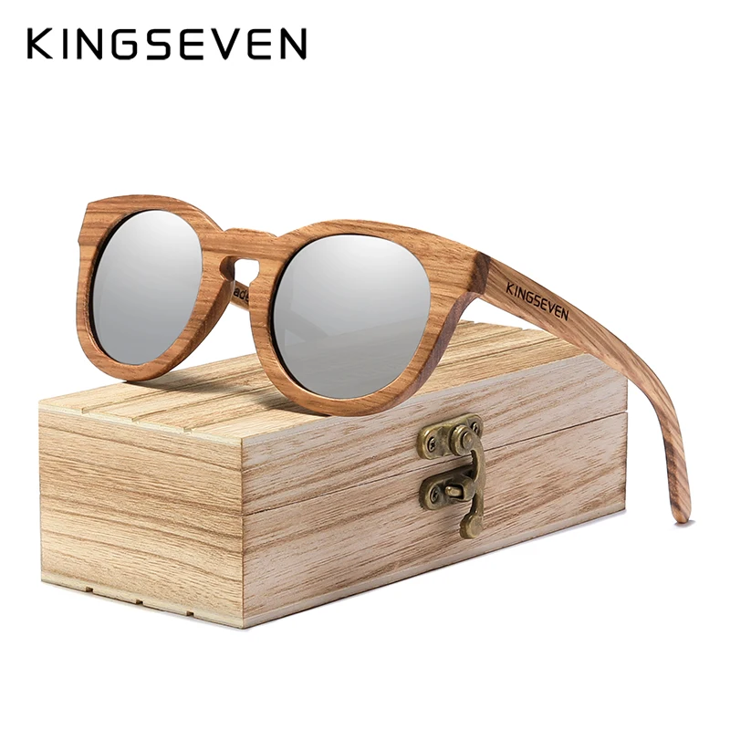 KINGSEVEN, новинка, натуральная древесина, солнцезащитные очки, полная оправа,, ручная работа, поляризационные линзы с зеркальным покрытием, аксессуары для очков - Цвет линз: Silver