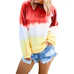 Женский осенний свитер с длинными рукавами, топы, Повседневная блуза свободного цвета с вырезом лодочкой, градиентная Радужная красочная