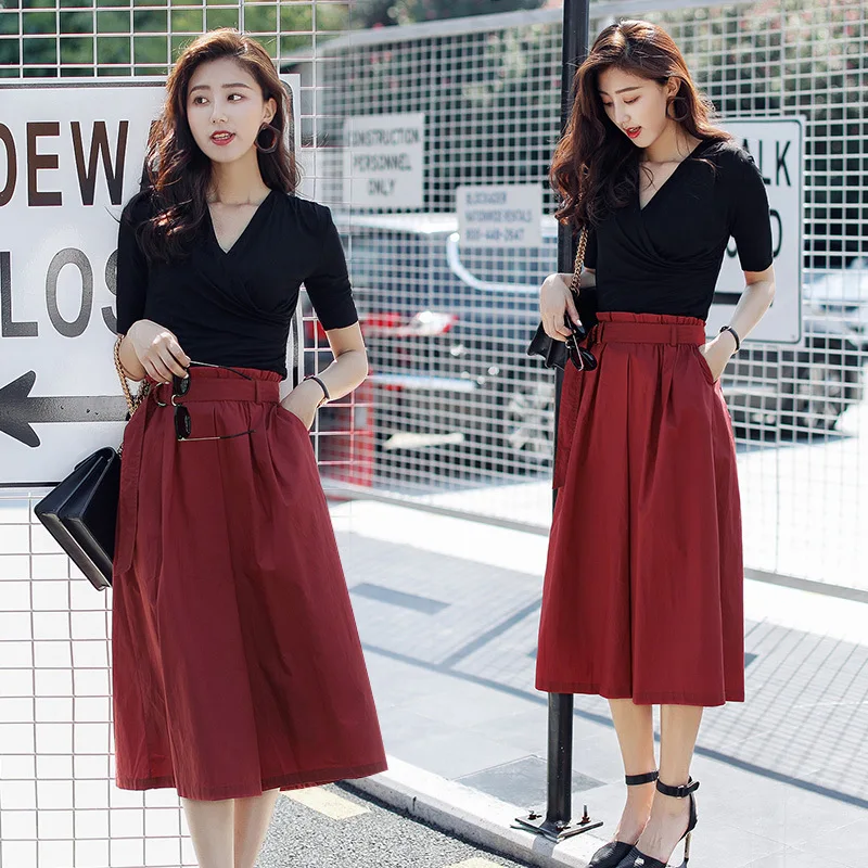

Casual Fashion Pure Sweet Elegant Set/Suit Skirt 2018 Winter V-neck