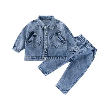 

Toddler Kids Girls Clothes Sets 2pcs Denim Tops Jacket Pocket Coat Pants Fashion Spring Autumn Clothing Girl 1-5Y