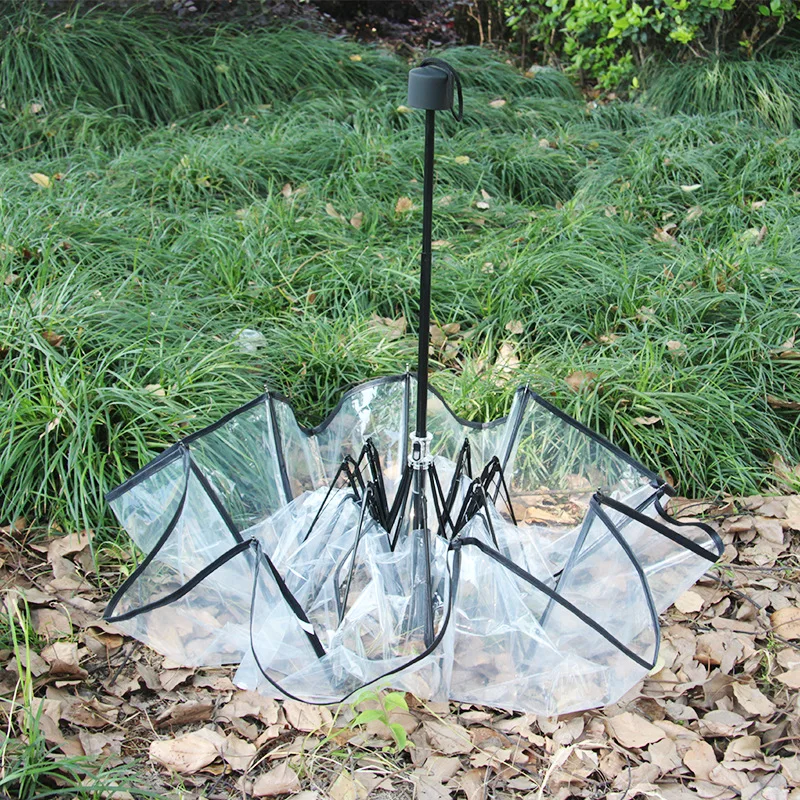 Transparent Folding Non-automatic Umbrella Men Women Ripple Edge Business Rain Umbrella Parasol