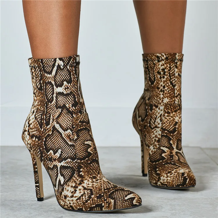 Eilyken/ботинки с высоким голенищем из змеиной кожи женские ботинки на высоком каблуке пикантная Клубная обувь с острым носком ботфорты из эластичной ткани до бедра