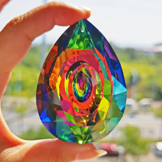 H & D 76Mm Ab-Color Crystal Prism Suncatcher Ablak Függő Dekoráció Medál Csillár Alkatrészek Otthoni Esküvői Figura Diy