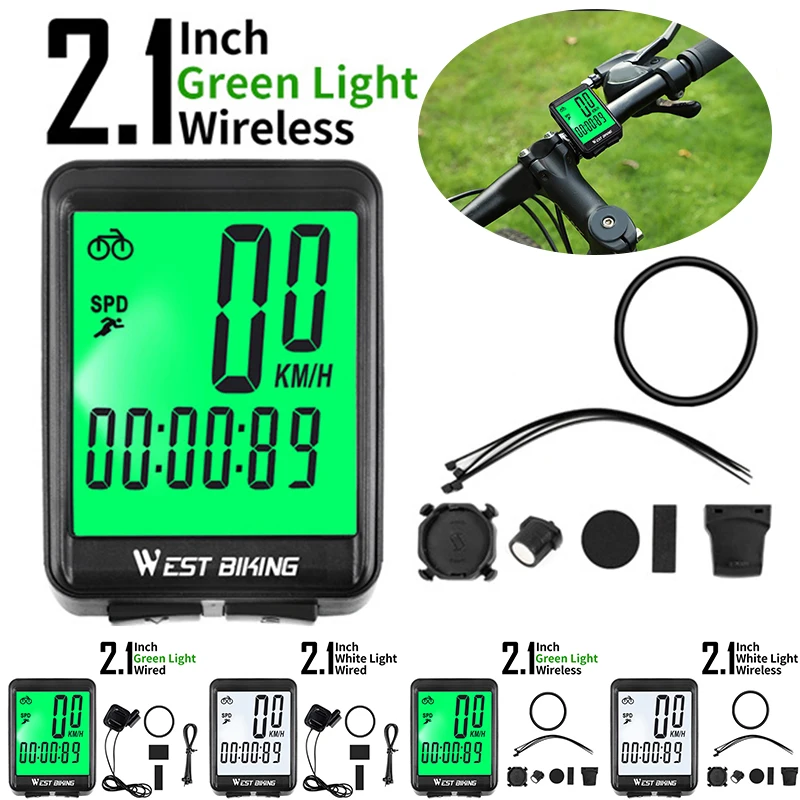 2,1 дюймов WEST BIKING MTB дорожный велосипед велосипедный компьютер секундомер Белый Зеленый Подсветка 6,0*4,4*1,5 см велосипедный компьютер