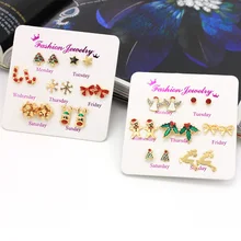 Рождественский подарок серьги в форме рождественской ёлки снеговик декоративный колокольчик с оленями серьги-гвоздики вечерние Ювелирные изделия 7 пар набор комбинация