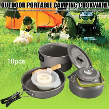 

Camping Cookware Kit Large Size Pot Pan Kettle Teapots Set With Accessories For Outdoor Camping Hiking And Picnic H7JP