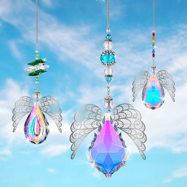 H&D 3Db Crystal Angel Suncatcher Ab Prizmák Lógó Ablak Medál Dísz Díszítő Világos Kerti Otthoni Esküvői Dekoráció Ajándék