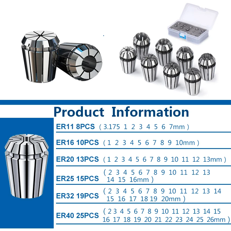 Spring Collet Chuck ER11-ER40 1-26mm ER Chuck For CNC Engraving Machine Lathe Milling Tool Holder