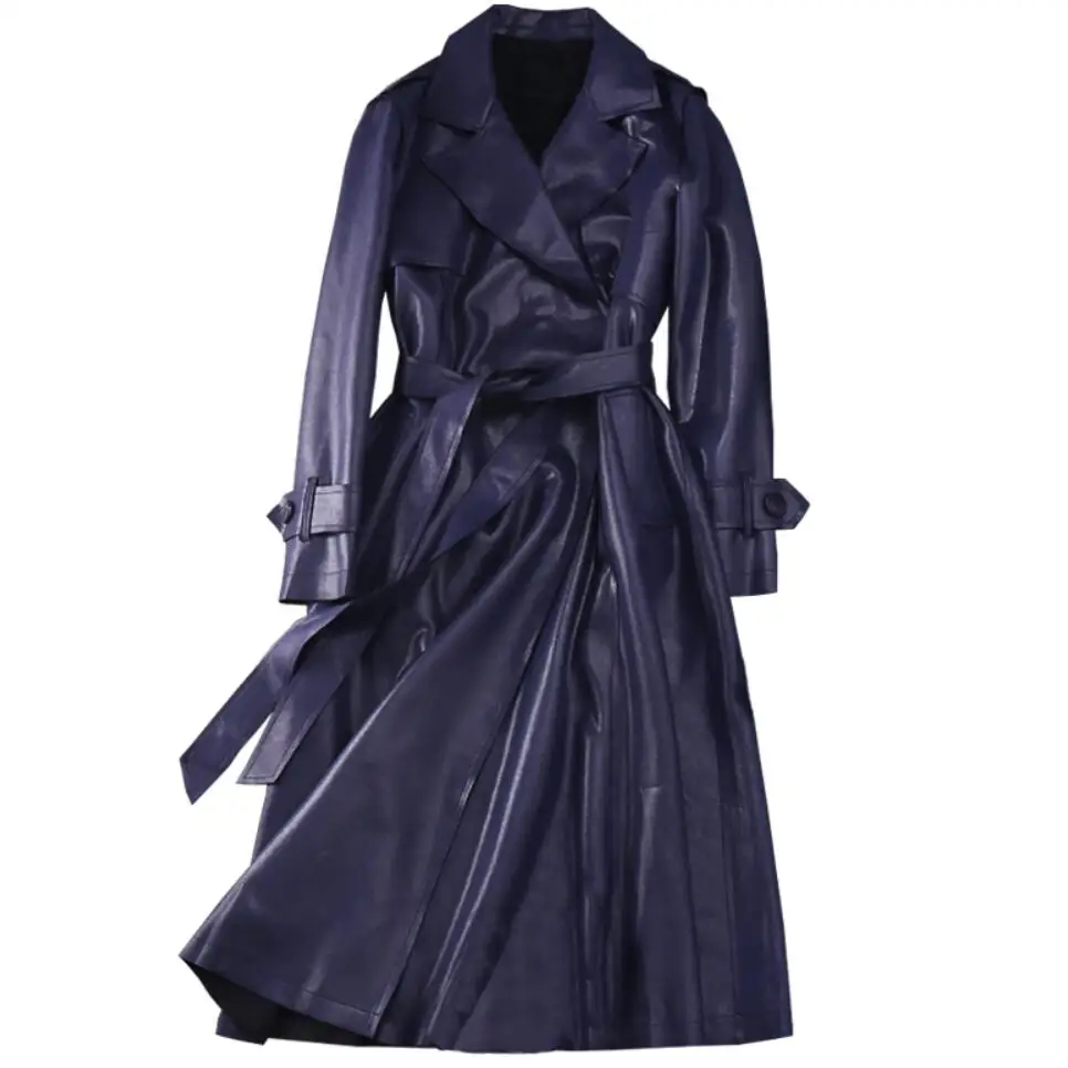 dark blue Размера плюс 4XL! осенний замшевый Тренч женский двубортный OL Длинный Элегантный женский плащ тонкая ветровка - Цвет: dark blue