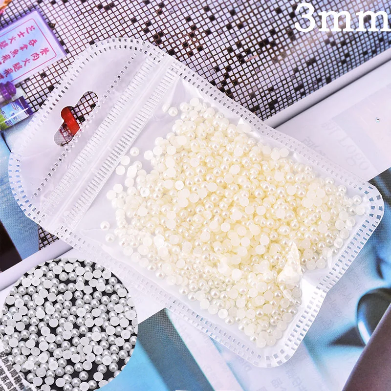 2/3/4/5/6/7mmAcrylic бусины в форме жемчужин с плоским основанием 1200-2000 шт. в упаковке; принт белого цвета и цвета слоновой кости/бежевого цвета полукруглый поделки смоляные наклейки ногтвой жемчуг