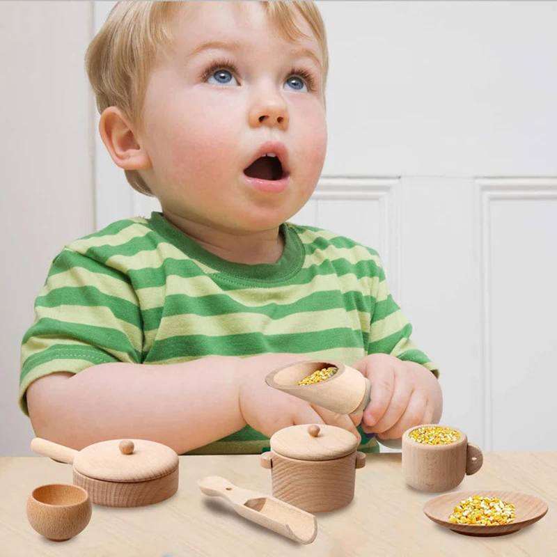 Baby Wooden Kitchen Toys Set Montessori Cutlery Pretend Play Game Early Education Simulation Kitchenware Toy Fine Motor Training