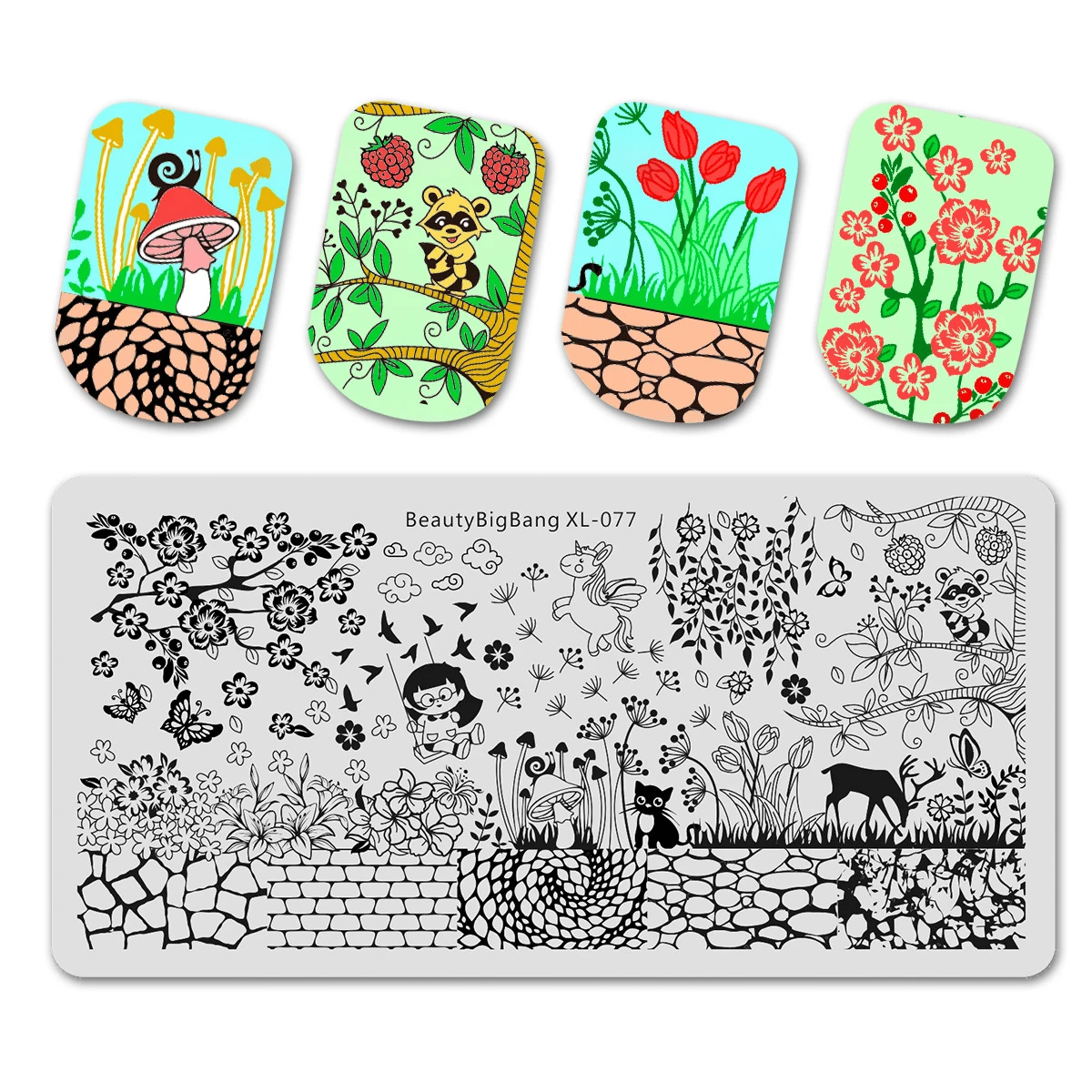 Beautybigbang геометрические пластины для дизайна ногтей штамповки Полосатый тигр кролик изображение лица прямоугольные ногти шаблонные листы с напечатанными изображениями XL-087 - Цвет: 77