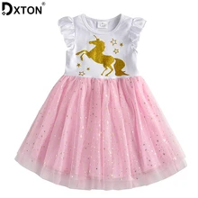 DXTON/Детские платья для девочек; платье принцессы с расклешенными рукавами для девочек; летние хлопковые детские костюмы; платье с единорогом; одежда для маленьких девочек