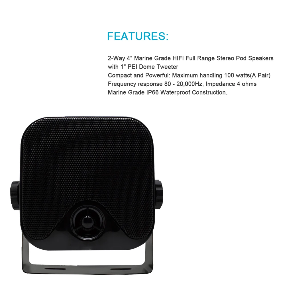 4Inch 2Pair Waterproof Marine Speaker Heavy Duty Surface Mount Outdoor Boat Speaker For ATV UTV Golf Cart Truck Yacht Motorcycle