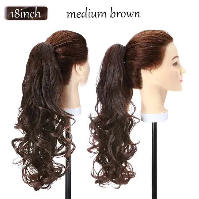 S-noilite Synthetic 12-26inch Claw Clip On Ponytail Hair Extension Ponytail Extension Hair For Women Pony Tail Hair Hairpiece medium brown