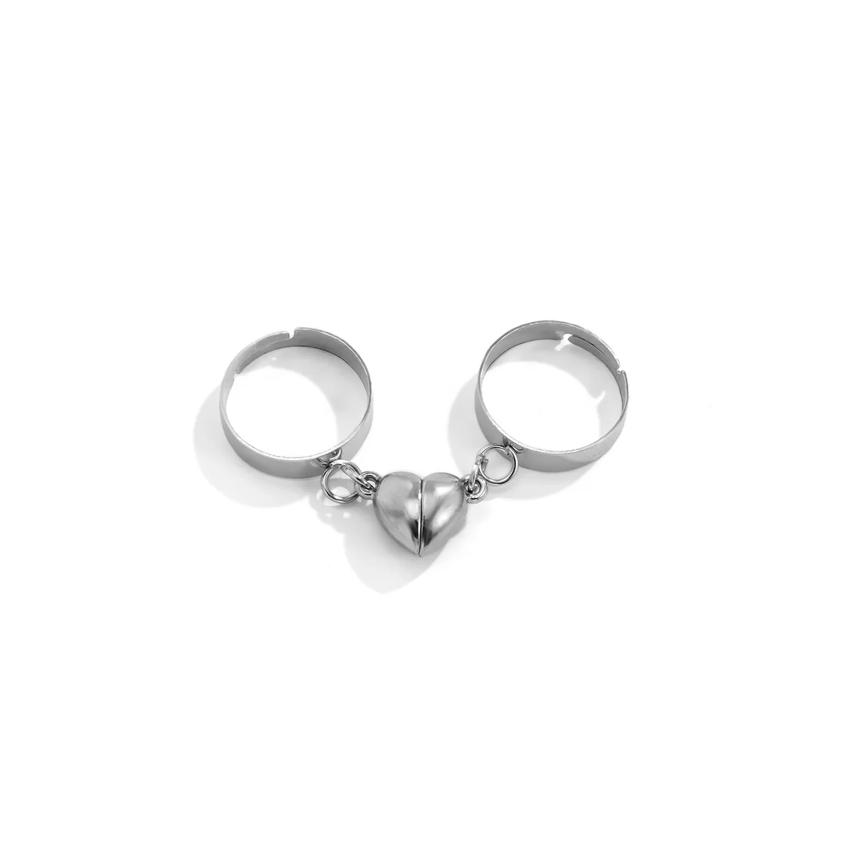 2Pcs Heart Magnet Couple Rings Punk Cuban Chain Charm Paired Rings For Lp Lovers Friend Adjustable Jewelry Party Gift Trend New