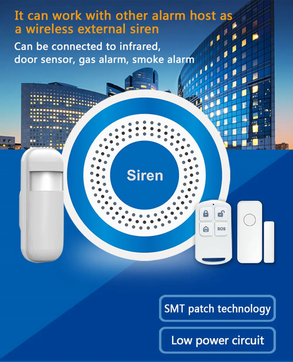 Som e Luz Sirene Sem Fio 433mhz