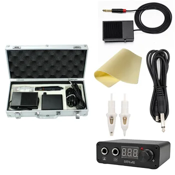 

9pcs/1kit Tattoo Rotary Pen kit Machine Liner/Shader Powerful Motor Tattoo Gun Power cable foot pedal practice skin needle box