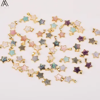 

Natural Gems Stone Gold Stars Pendant Necklace,Amethysts Quartz Crystal Pentagon Beads Craft Jewelry Connector Findings HS-27AMI