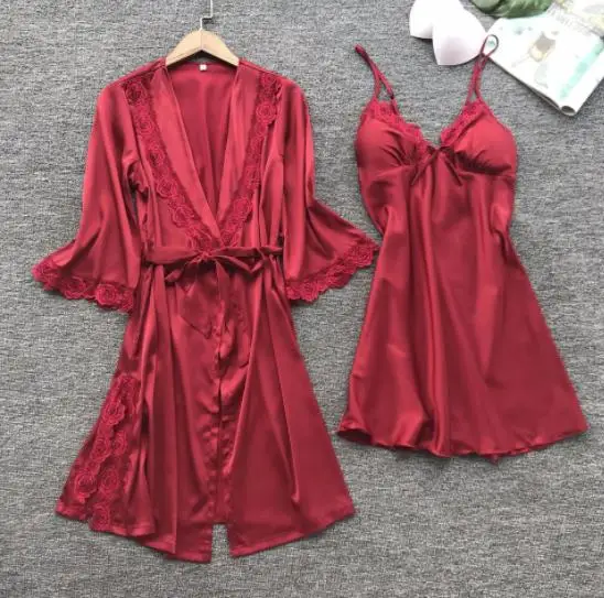 Fashion Women's Summer Mini Kimono Robe Lady Rayon Bath Gown Yukata Nightgown Sleepwear Sleepshirts Pijama Mujer Size M-XL - Цвет: Red