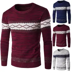 Модный мужской вязаный свитер с круглым вырезом и длинным рукавом с цветочным принтом, повседневный акриловый Теплый свитер для