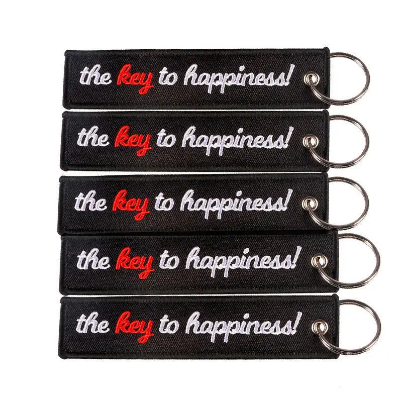 

Fashion New Embroidered Tags the key to happiness Message Keychain Jewelry DIY Craft Supplies Clothes Sleeves Bags Accessories 1 PC