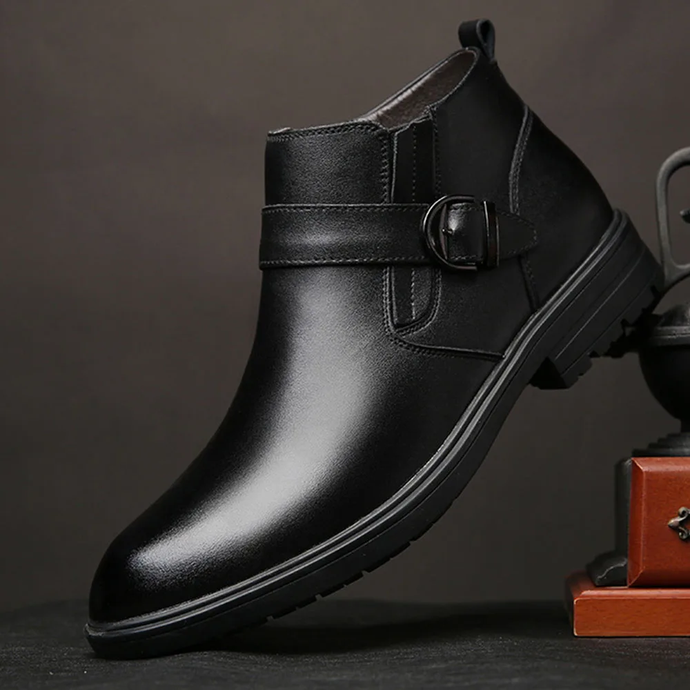 

Genuine Leather Men Autumn Winter Ankle Boots Fashion Footwear Shoes Men Business warm Men winter snow boots with fur A57-06