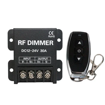 

RF Dimmer LED Single-Color Controller DC12-24V 30A 1 Channel Wireless RF Remote Control 3 Keys Black Steel for LED Strip Lights
