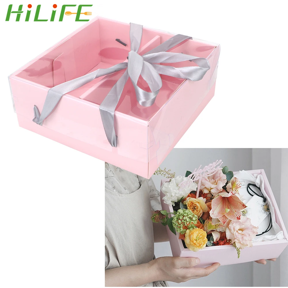 

HILIFE Flower Packaging Box Portable Flower Boxes Folding Flower Paper Box With PVC Cover Flower Dessert Gift Box