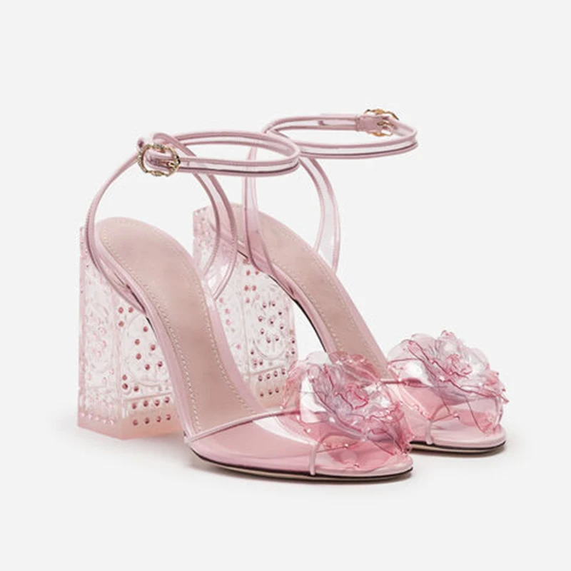 pink floral heeled sandals