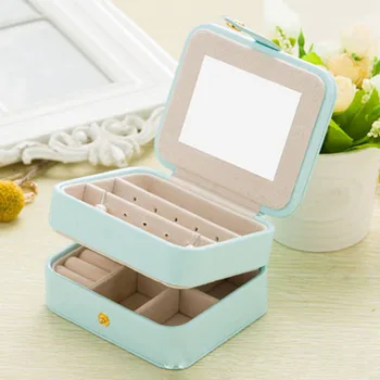 

Portable Travel Multi-Layer PU Jewelry Box Earrings Bracelet Ornaments Storage Box Light Blue