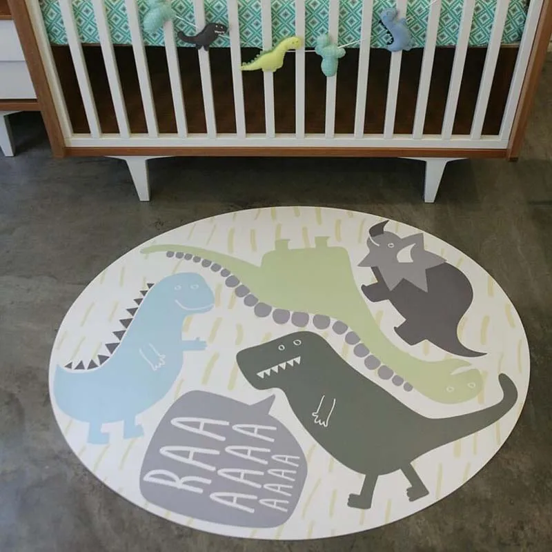 120cm Round Baby Crawling Mat Anti-slip Dinosaur Children Climbing Play Floor Carpet Mat Soft Kids Rugs Children Room Decor