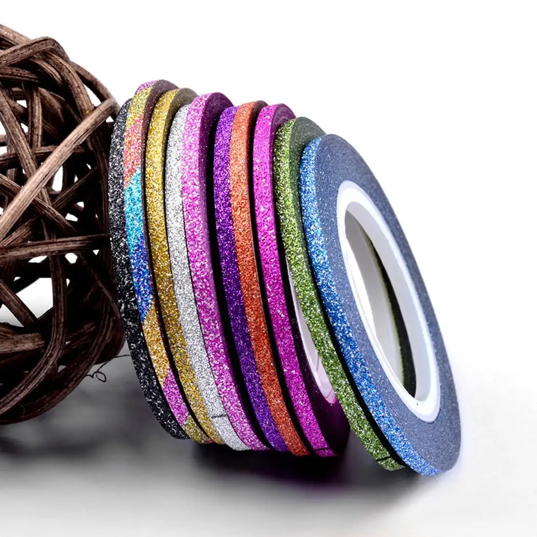 

10 Rolls Shiny Glitter Striping Tape Line Colors Decoration Sticker Tips Nail 1mm, 2mm, 3mm Stickers Art