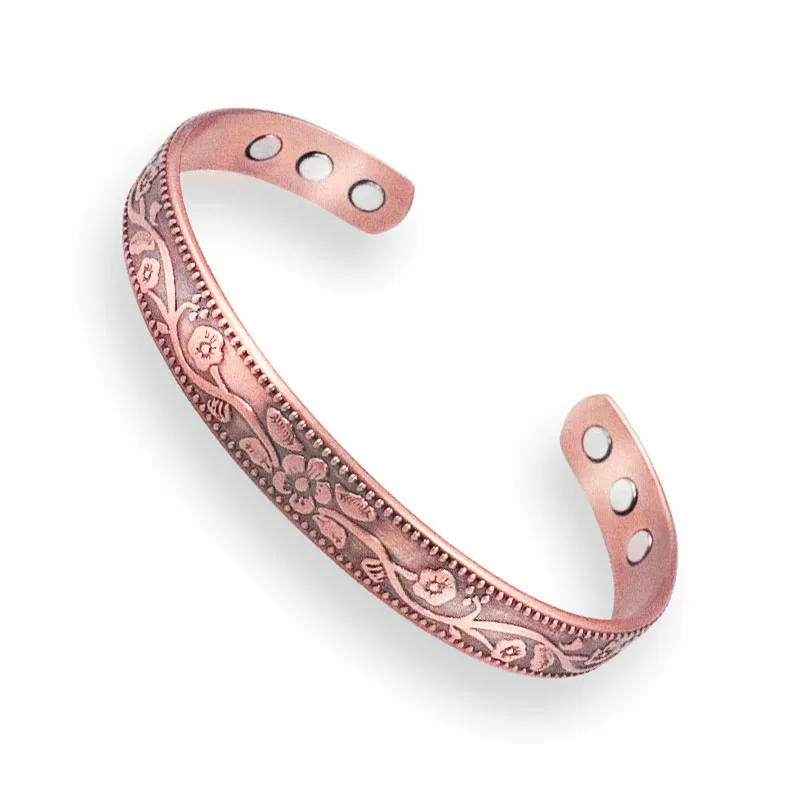 Bangle Bracelet Flower Cuff Bangle for Women Men Vintage Adjustable Ancient Copper Plated Magnetic Bracelet Fashion Jewelry Gift