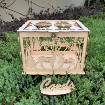 

Hollow Design DIY Delicate Rustic Wood Gift Card Box Wedding Gift Card Box With Card Sign Wedding Anniversary Party Decoration