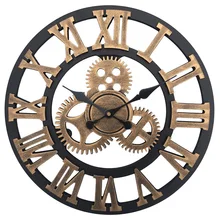 Reloj de pared engranaje Industrial Vintage redondo 3D números romanos Retro rústico a batería no tic-tac gran arte decoración del hogar