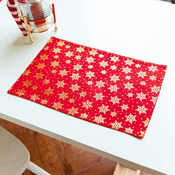 

4Pcs Newly Red Cotton Linen Table Placemat Gold Stamping Printing Christmas Table Mat New Year Decorative Placemat Double Side