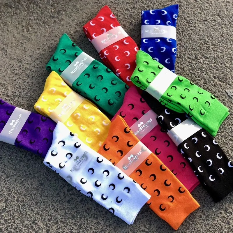 

2019 New Winter Socks Cotton Ins Star Moon Purple Socks For Women Popular Logo Hip-hop Personality Heap-heap Socks Women Femme