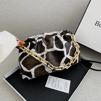

Casual PU Leather Shoulder Bags Women Thick Chain Cloud Underarm Pouch Fashion Animal Pattern Party Messenger Handbags Clutches