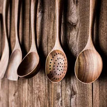 Таиланд тиковое дерево натуральная деревянная посуда ложка ковш Тернер длинный дуршлаг для риса шумовка для супа поварские ложки Совок кухонный набор инструментов