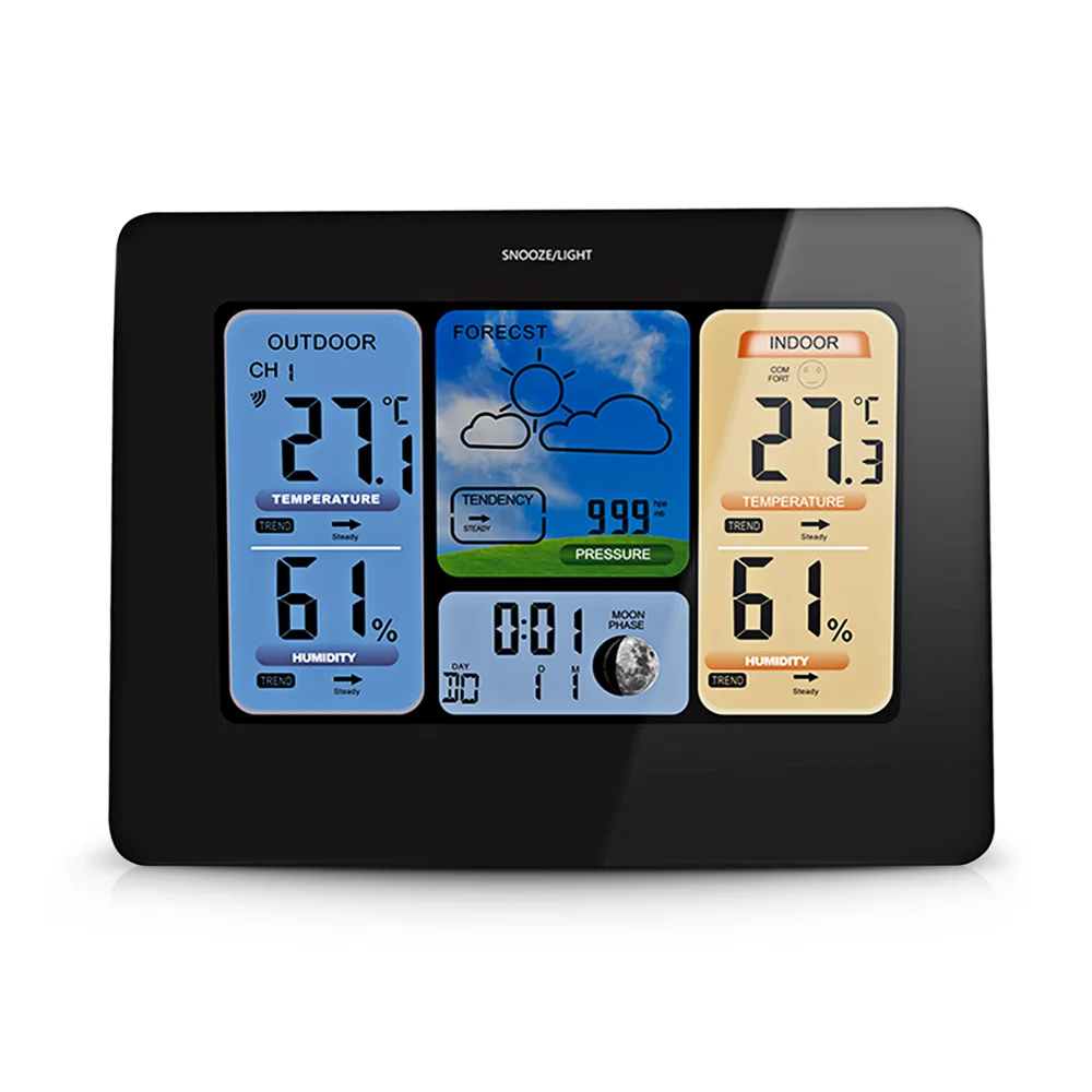 

LED Alarm Clock 10 Functions Radio Electronic Temperature Hygrometer Whether Station Wireless 7 Languages Screen Indoor Outdoor