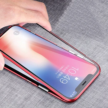 

50pcs Metal Magnetic Adsorption Case Tempered Glass Clear Hard Magnet Cover For iPhone 11 Pro Max XS XR X 8 7 6 6S Plus SE 2020