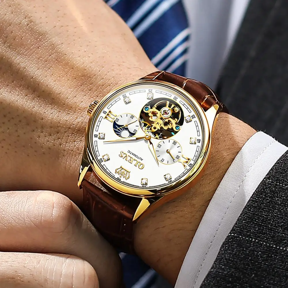 OLEVS Classic Mens orologi meccanici orologio automatico Tourbillon orologio  da polso militare impermeabile in vera pelle - AliExpress Watches