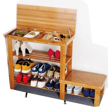 

Bamboo shoe cabinet flip storage can sit shoes bench simple shoe rack garden door stool